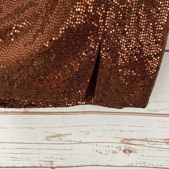 Windsor S Bronze Brown Sequin High Rise Slit Shiny Glittery Mini Skirt - Picture 5 of 9